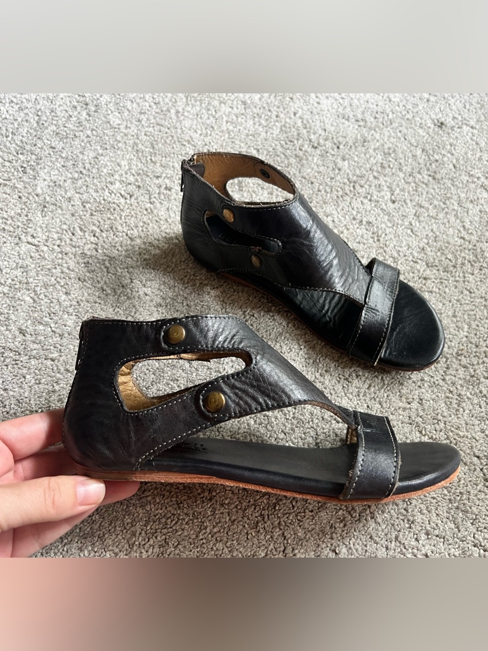 Bed Stu Soto Women's 7 Shoes Leather Open Toe Back Zip Casual Sandals Flats